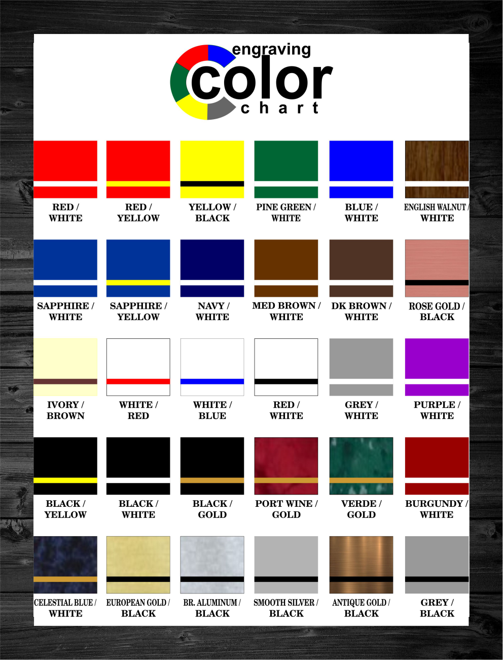 Engraving Color Chart